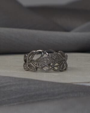 Vintage RJ Sterling Silver Vine/ Leaf Natural Diamond Ring 3G / Sz 6